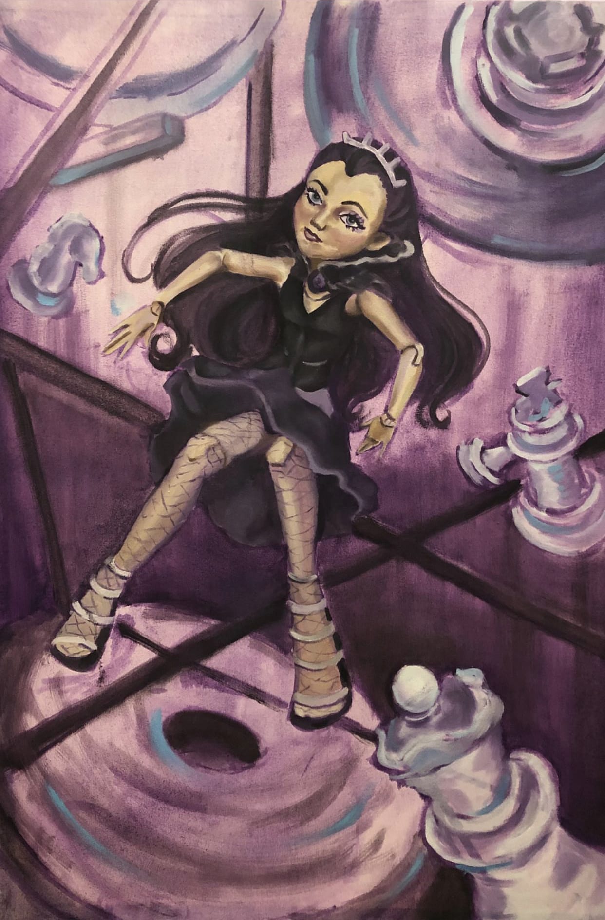 Doll and chess, an original piece by Kinzy Mohamed