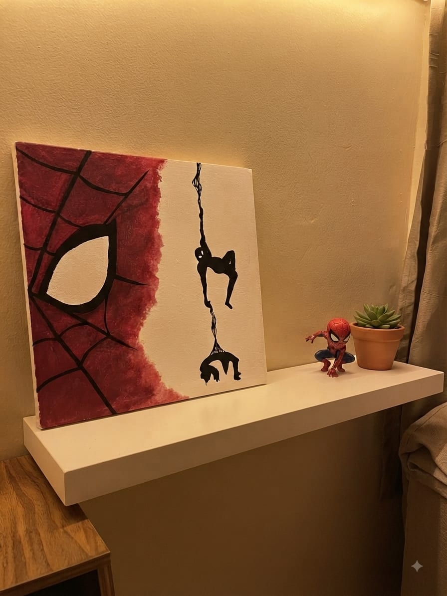 Spider-Man painting, an original piece by Fatimah Abdelatty